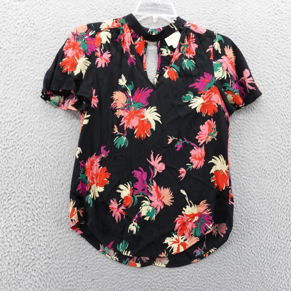 Anthropologie Maeve‎ Bella Floral Choker Blouse XS Black Pink Womens Top Boho